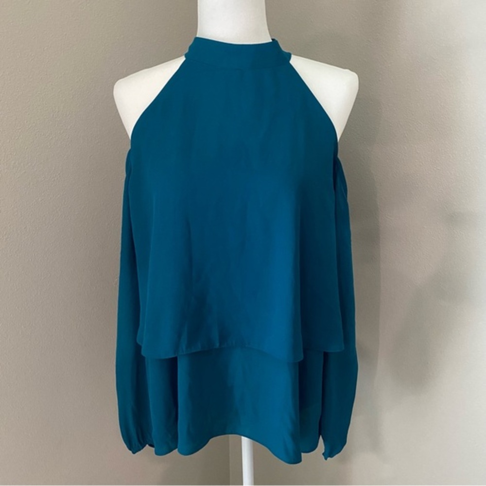 MITTOSHOP | COLD SHOULDER TEAL BLUE TOP SIZE L